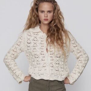 Zara limited edition Cream Knit Cardigan with gemstone buttons